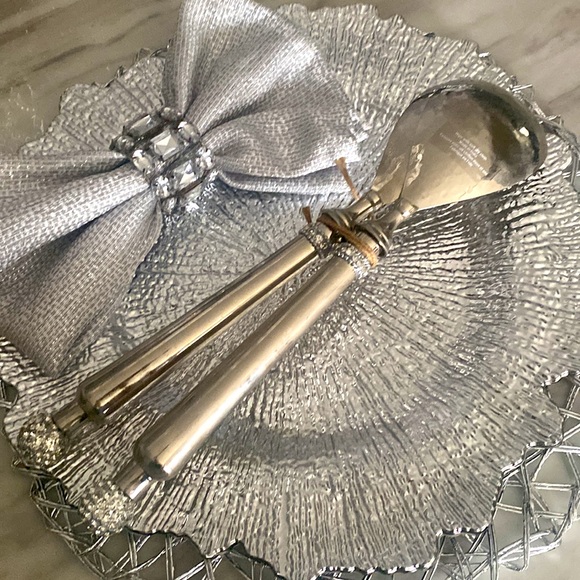 Serving set of fork and spoon in silver and diamonds - Picture 2 of 4